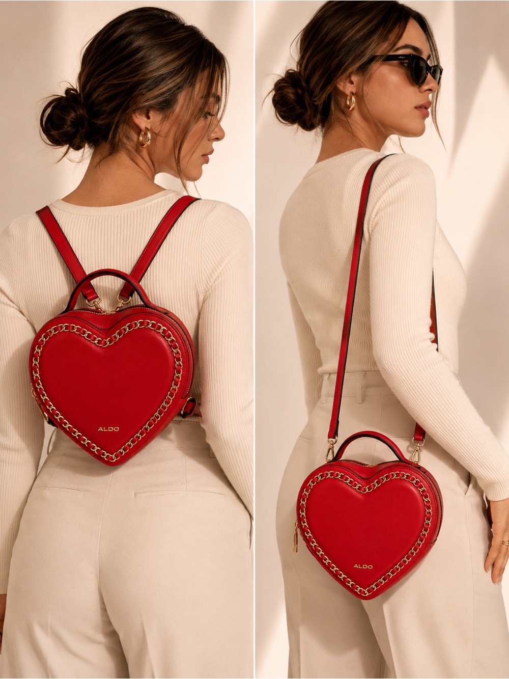 ❤️ ALDO Heart Convertible Backpack Crossbody Red Valentine’s Bag 2-in-1 - Picture 2 of 14